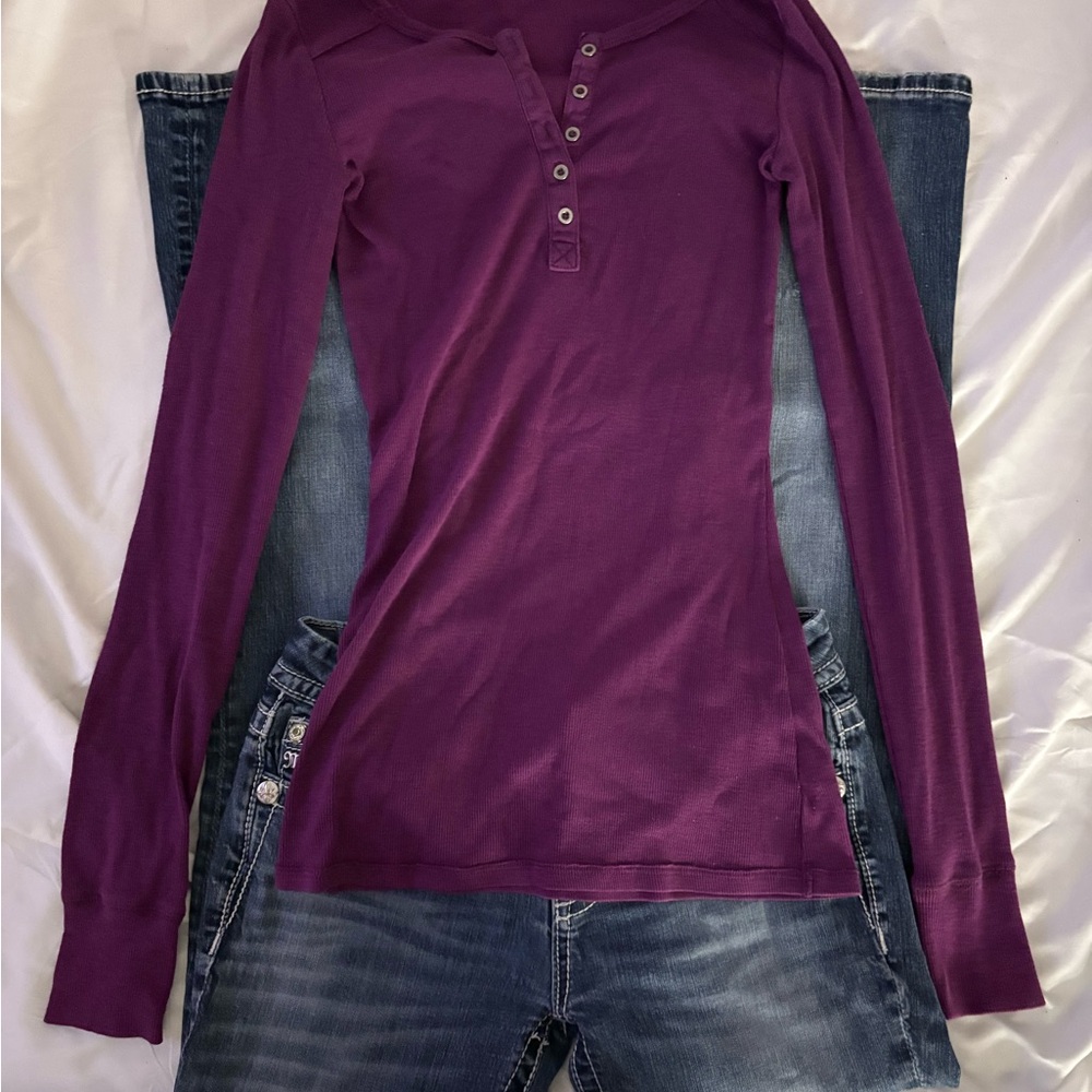 Y2K Plum Henley Long Sleeve Top